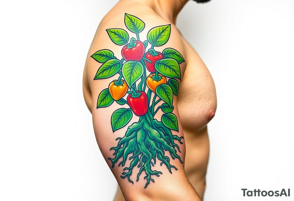 Pepper plant with roots tattoo idea
