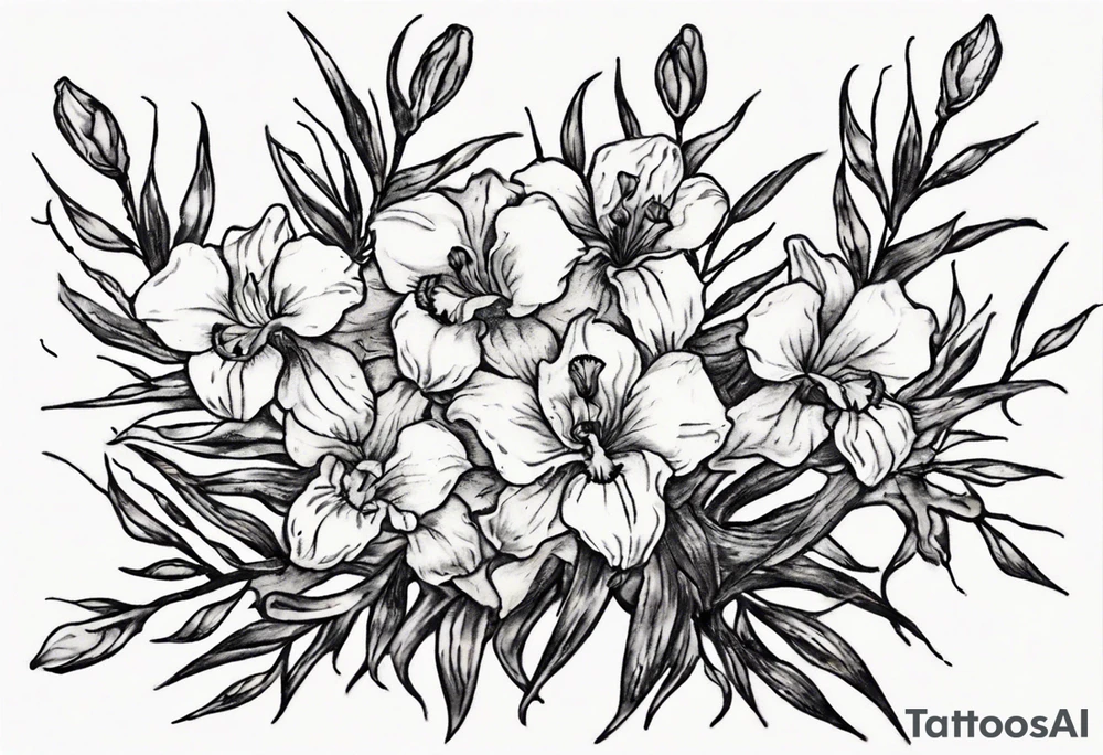 Create a small Vincent van Gogh art tattoo. The intended placement is on the upper chest. The overall design should be small in size while maintaining a delicate and artistic aesthetic. Pay attention to the graceful flow of the vines and the placement of the irises to achieve a refined and elegant look. tattoo idea