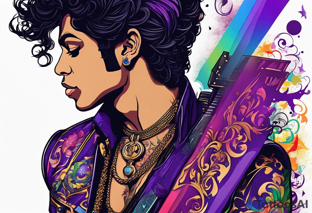 Tattoo honoring the musician Prince that also incorporates Pride colors. tattoo idea