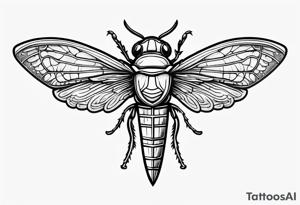 Cicada stippled and shaded with sword going through it tattoo idea