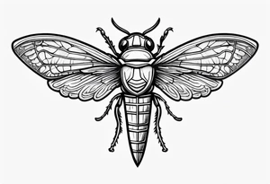 Cicada stippled and shaded with sword going through it tattoo idea