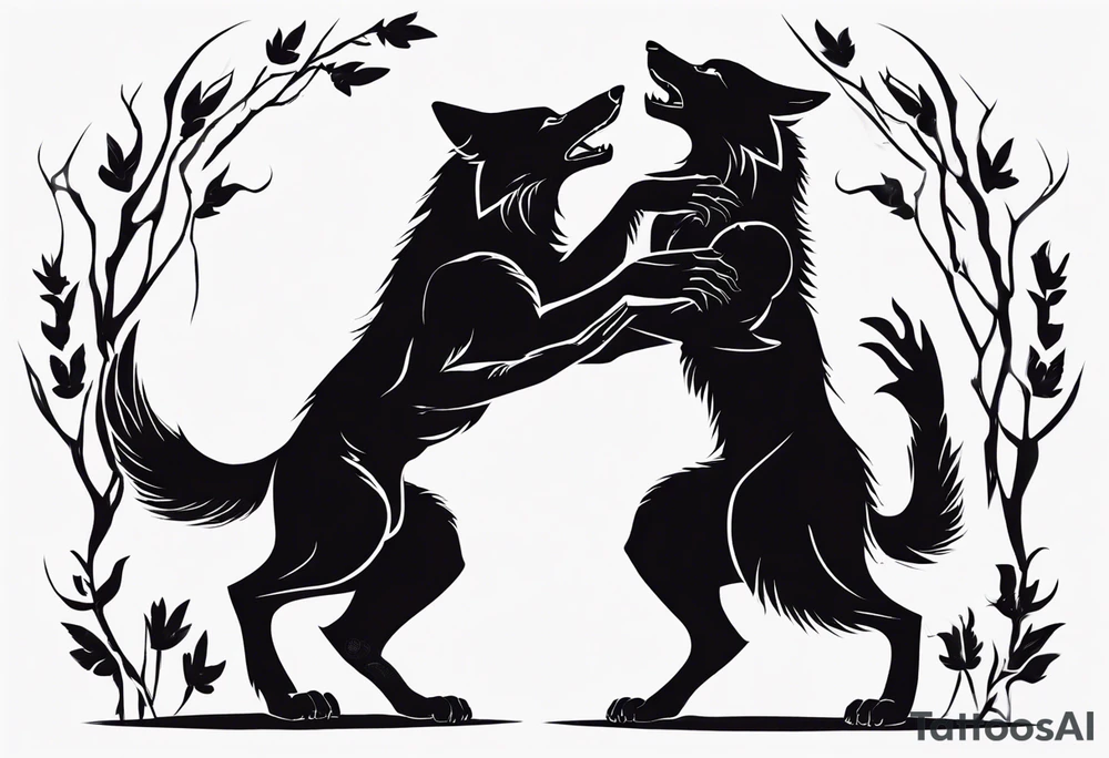 two black wolves dancing on their hind legs. they should be facing each other and obviously dancing tattoo idea