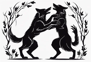 two black wolves dancing on their hind legs. they should be facing each other and obviously dancing tattoo idea
