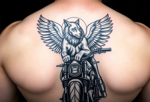 guardian angel wolf on a motorcycle tattoo idea