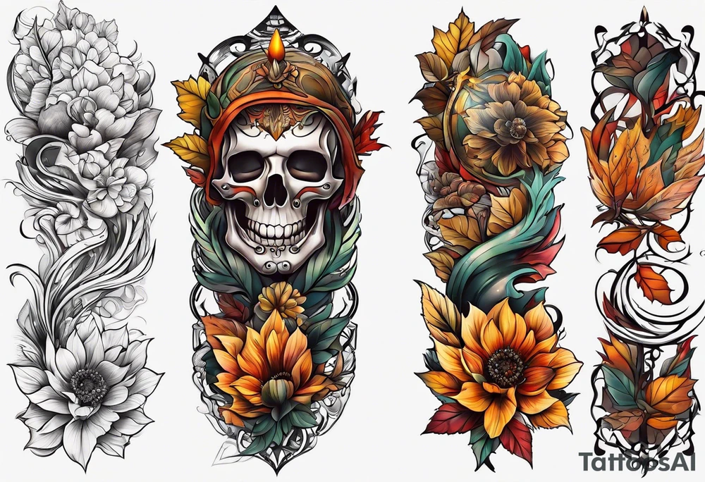 Knee tattoo with fall colors tattoo idea