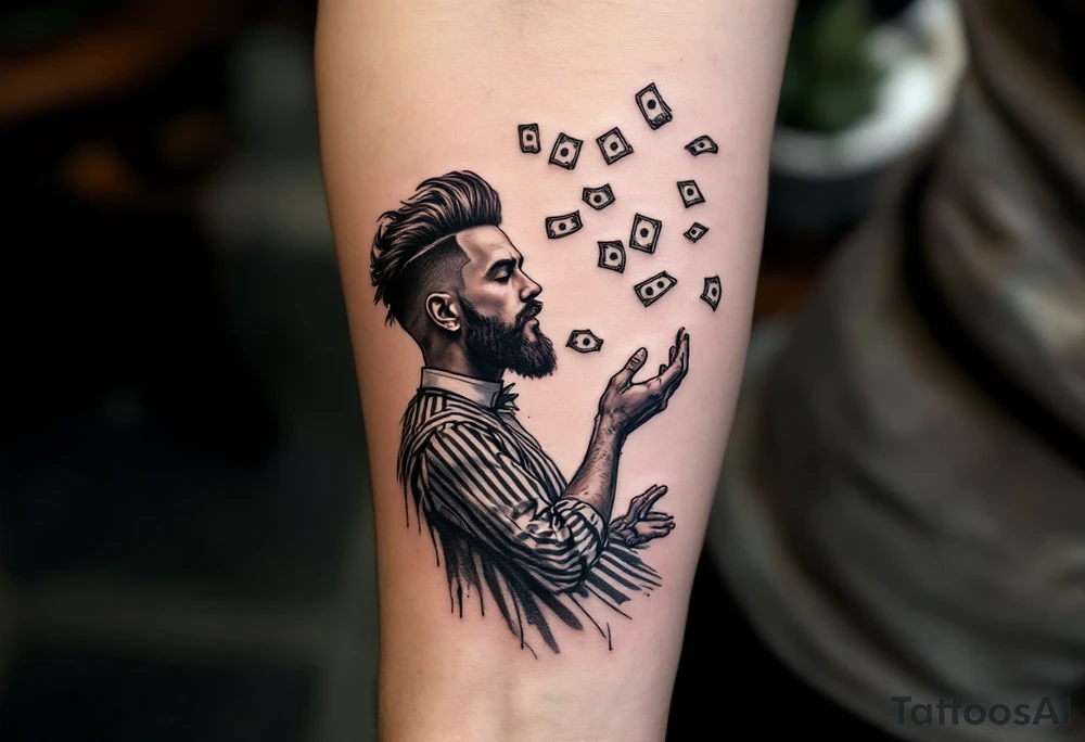 Barber 💈 with raining money tattoo idea