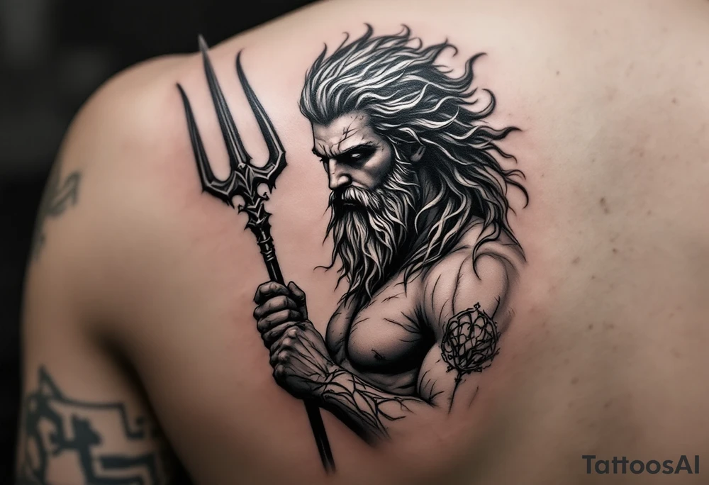 Poseidon with trident tattoo idea