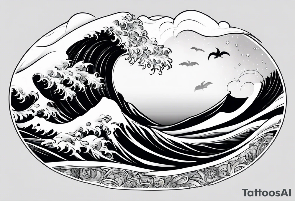 wave;  
"come what may"; outside forearm not an oval tattoo idea