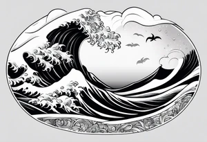 wave;  
"come what may"; outside forearm not an oval tattoo idea