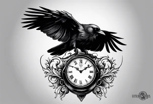 raven perched on clock tattoo idea