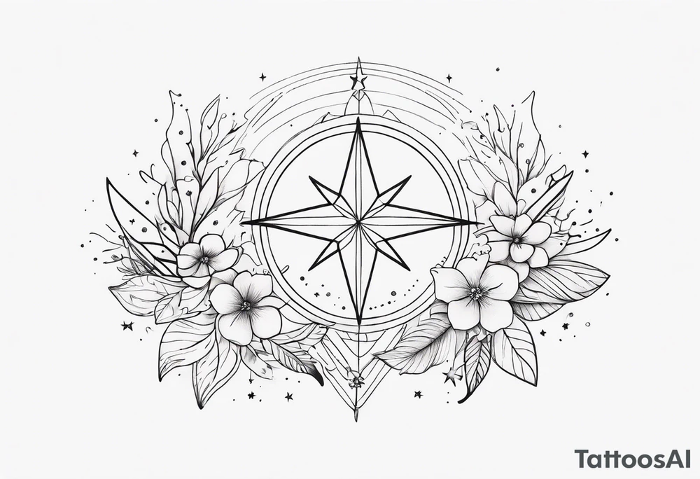 fine line with stars, floral, dots. Sternum tattoo tattoo idea