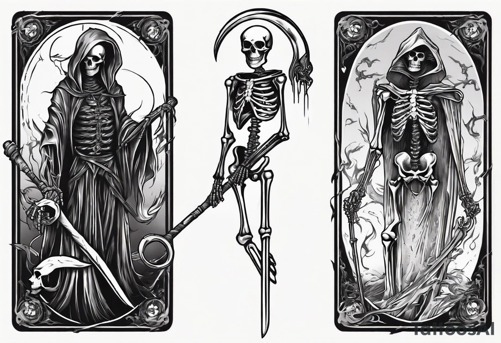 Skeleton with scythe death tarot card good and evil ying yang tattoo idea