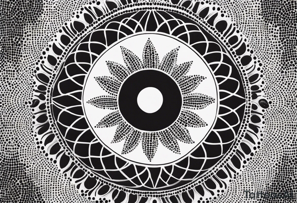 simple sun made of black dots and circles tattoo idea