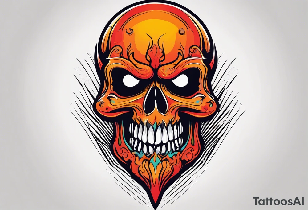 Scary skull that is red and orange tattoo idea
