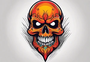 Scary skull that is red and orange tattoo idea