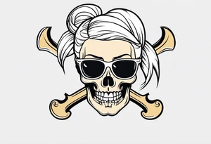 pirate flag with a female skull with two blonde buns and crossbones underneath, wearing glasses. no hat tattoo idea