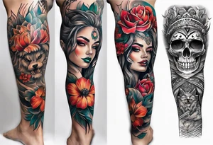 Full leg tattoo from hip to foot, straight design tattoo idea