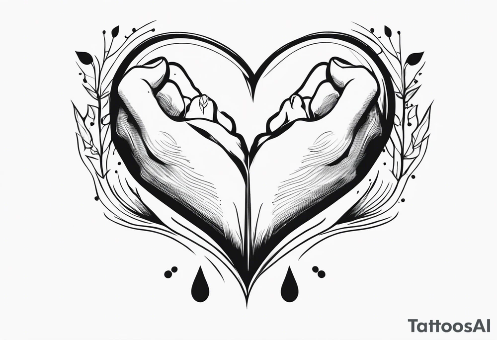 Hands holding a heart with tears tattoo idea