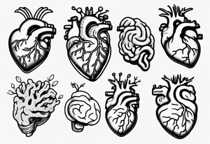 Anatomical heart and anatomical brain in simple line work tattoo idea