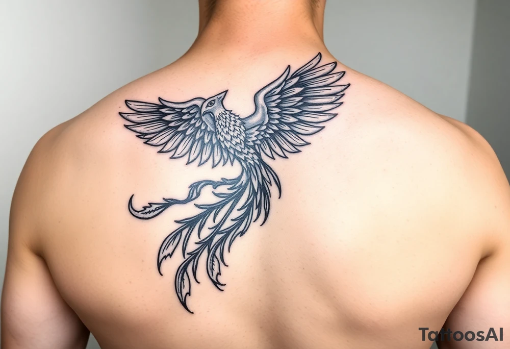 large majestic phoenix trailing with flames on an arm tattoo idea