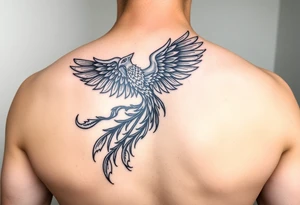 large majestic phoenix trailing with flames on an arm tattoo idea
