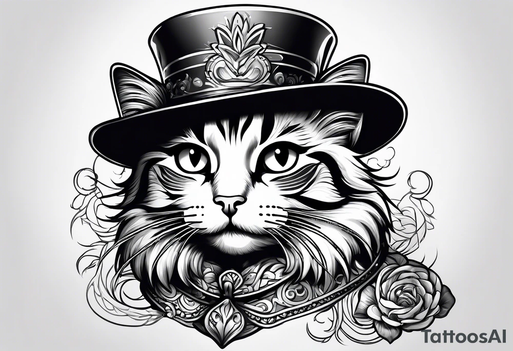 cat with funny hat tattoo idea