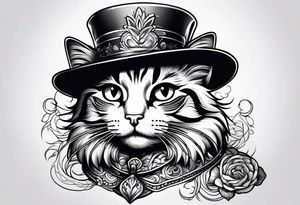 cat with funny hat tattoo idea