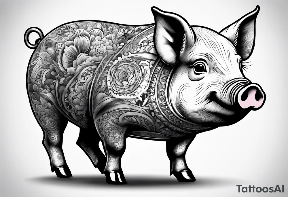cute pig or piglet.
with text: "friends not food" tattoo idea cute pig or piglet.
with text: "friends not food" tattoo idea