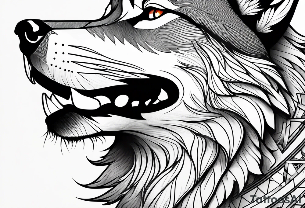 right side profile of a wolf face tattoo idea