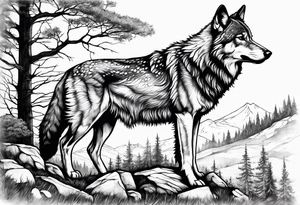 landscape with wolf and stag tattoo idea