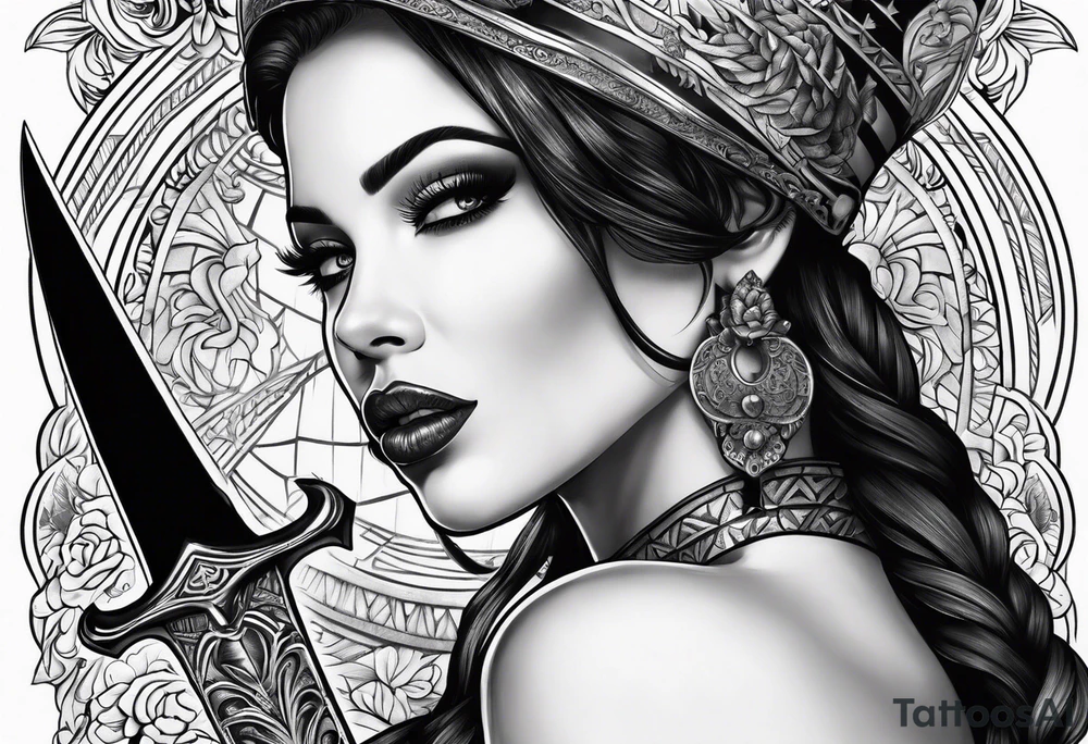 Dagger,women on the blade, Chicano girl tattoo idea