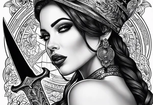 Dagger,women on the blade, Chicano girl tattoo idea