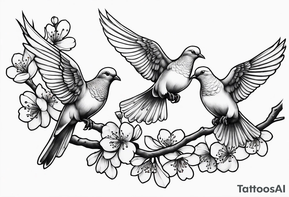 3 doves flying 
With a cherry blossom tattoo idea