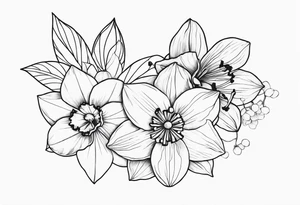 bipolar chemical structure with holly and paperwhite narcissus around edges tattoo idea