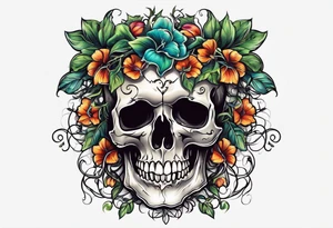 skull with vines growing out of its head tattoo idea