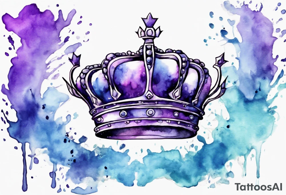 King’s crown on a water color back ground of purple and blue tattoo idea
