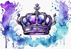 King’s crown on a water color back ground of purple and blue tattoo idea