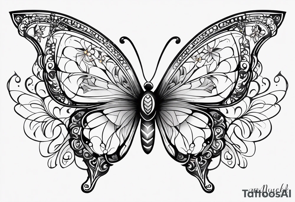 A lower back butterfly tatoo with the name nick below the butterfly tattoo idea
