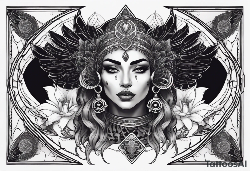 kali ma, alien goddess, valkrye, aries, pirate, divine feminine, zenza resonance, pachamama, lotus azul, blank panther, eagle, skull, 5D, nueva gaya, dna 12 tattoo idea