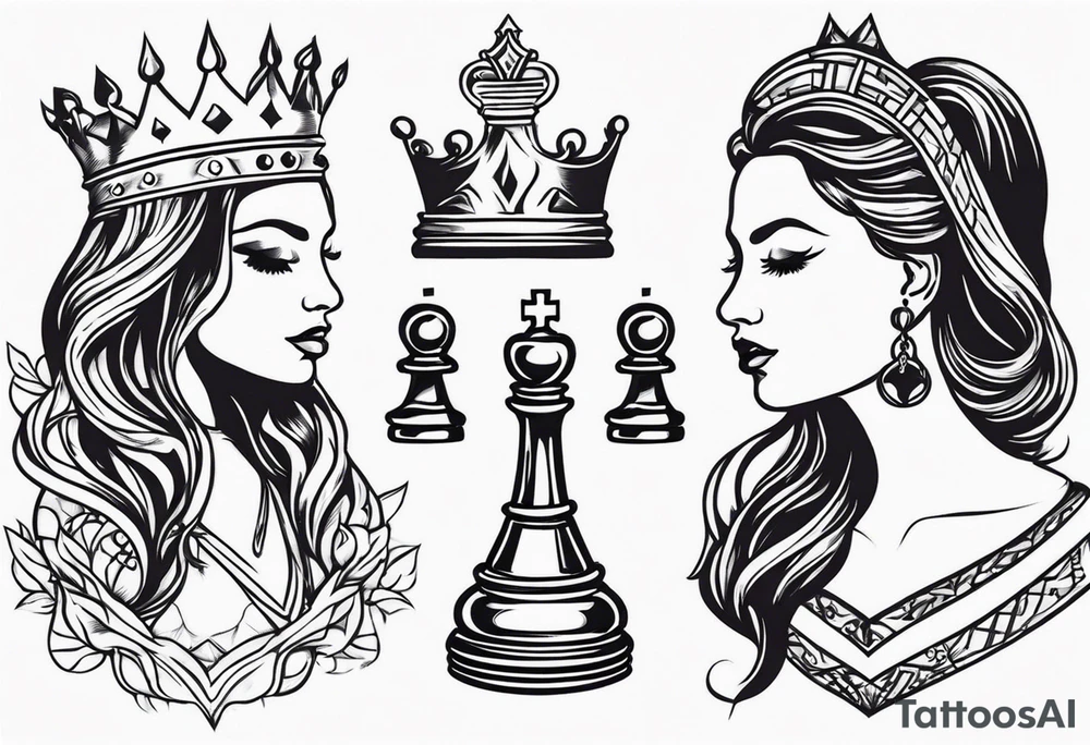 chess piece queen contour with spiritual ornaments tattoo idea
