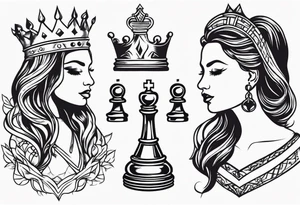 chess piece queen contour with spiritual ornaments tattoo idea