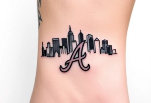 3D layered Atlanta skyline with Atlanta Braves letter logo tattoo idea