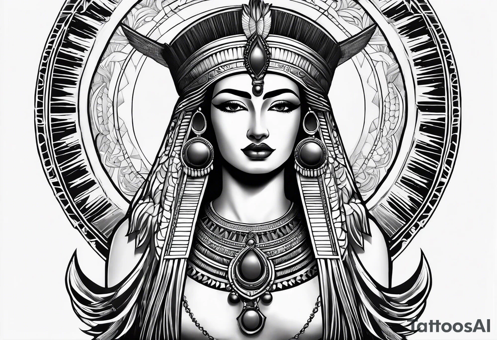 black and white goddess isis tattoo with minimal detail tattoo idea