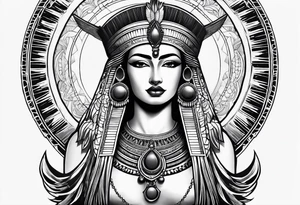 black and white goddess isis tattoo with minimal detail tattoo idea