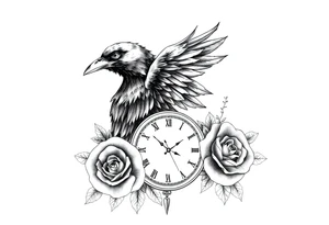 raven,roses,clock. tattoo idea