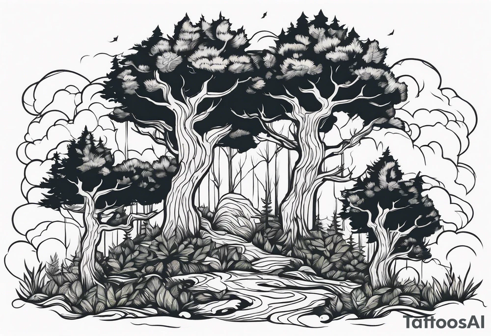 Living forest transitioning to a dead forest tattoo idea