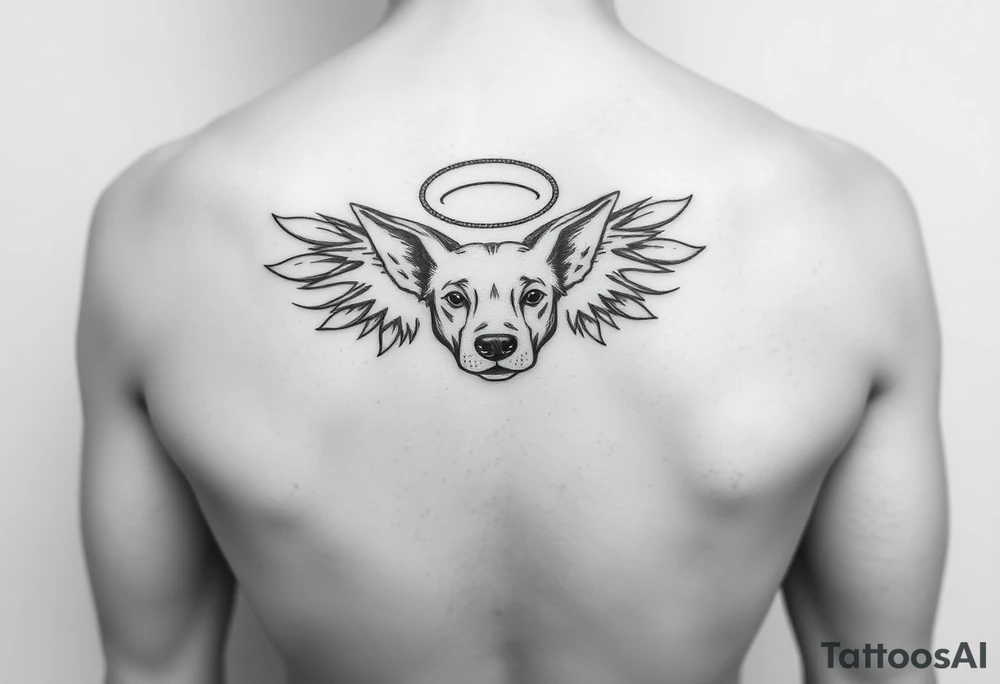 Dog ears with wings and halo tattoo idea