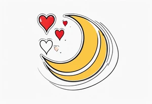 Crescent moon with a love heart inside it and 4 hearts dangling from it tattoo idea