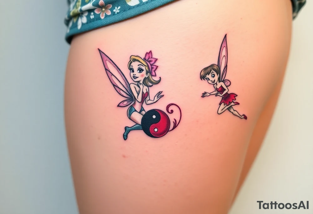 Walt Disney  winter tinker bell and summer tinker bell  in the form of a ying yang tattoo idea