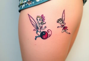 Walt Disney  winter tinker bell and summer tinker bell  in the form of a ying yang tattoo idea